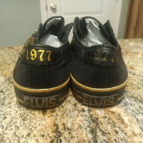 Elvis Shoes Rock and Roll Women Size 9 Black/Gold Rare Embroidered 1977 - Picture 9 of 12